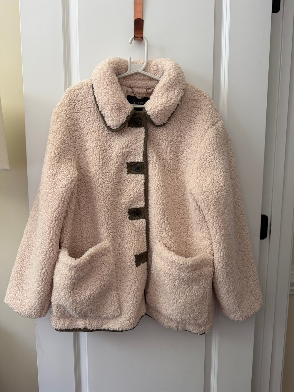 J. Crew Factory Cream Teddy Jacket with Dark Trim